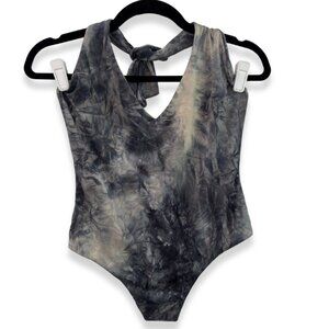 Merrilee's Gray Tie-Dye Halter One-Piece Swimsuit — Size M